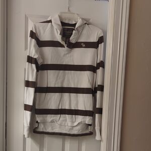 Abercrombie & Fitch White and Brown Striped Rugby Shirt